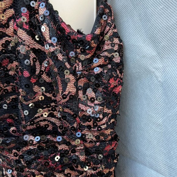 David Meister Sz 10 Black Red Sequin Party Formal Mini Dress Sleeveless Twist - Picture 7 of 9